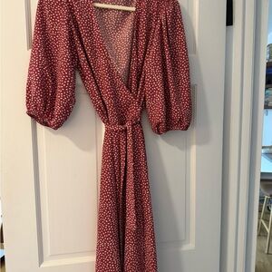 Lucy Paris Rust Red Ditsy Wrap Midi Dress